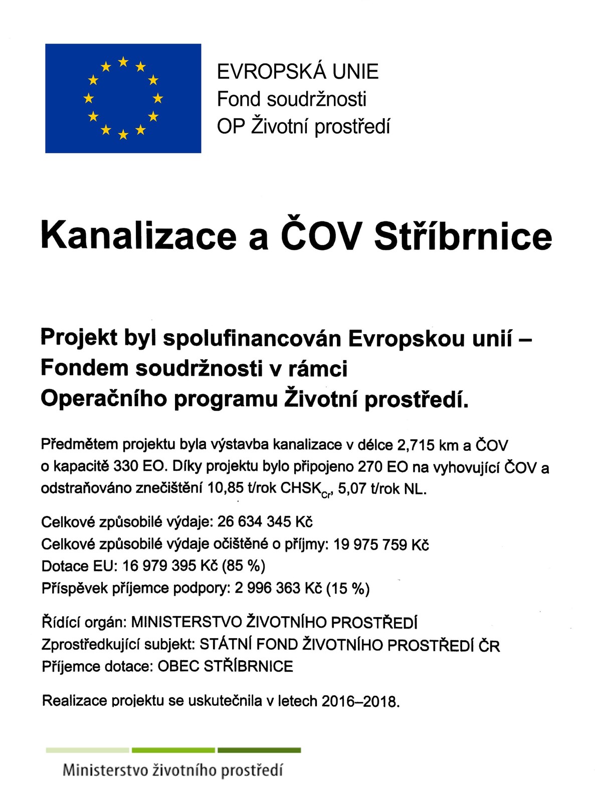 Kanalizace a ČOV Stříbrnice